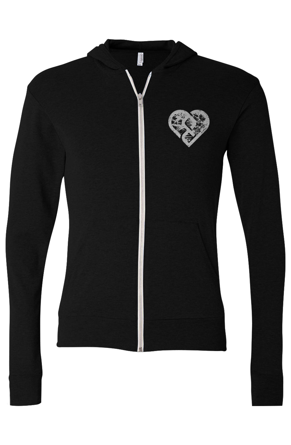 DNA Heart Grunge (White on Front) - Triblend Full-Zip Lightweight Hoodie