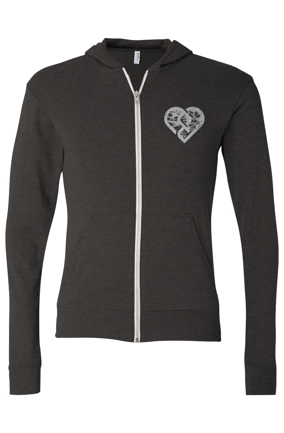 DNA Heart Grunge (White on Front) - Triblend Full-Zip Lightweight Hoodie