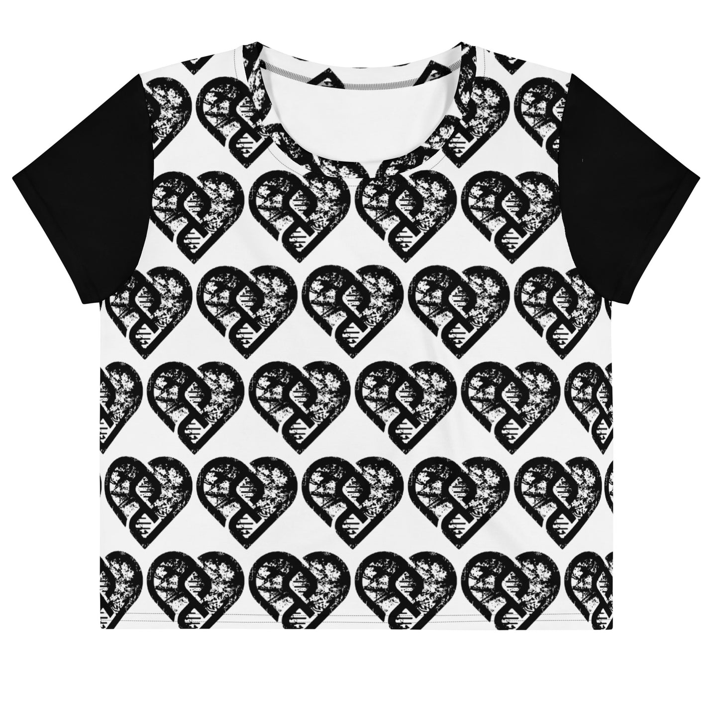 Heart Pattern Baby Tee (Grunge White/Black Sleeves)
