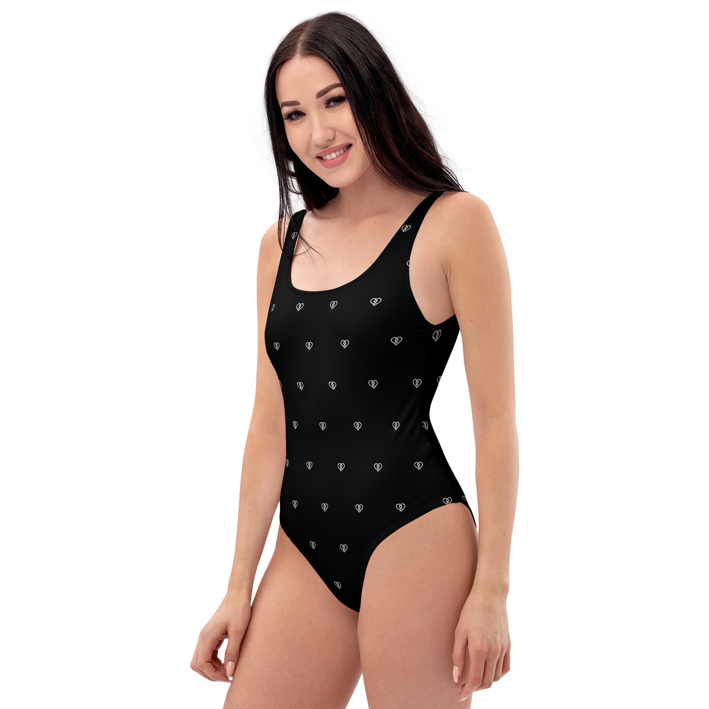 Heart Pattern One-Piece Swimsuit (Black)