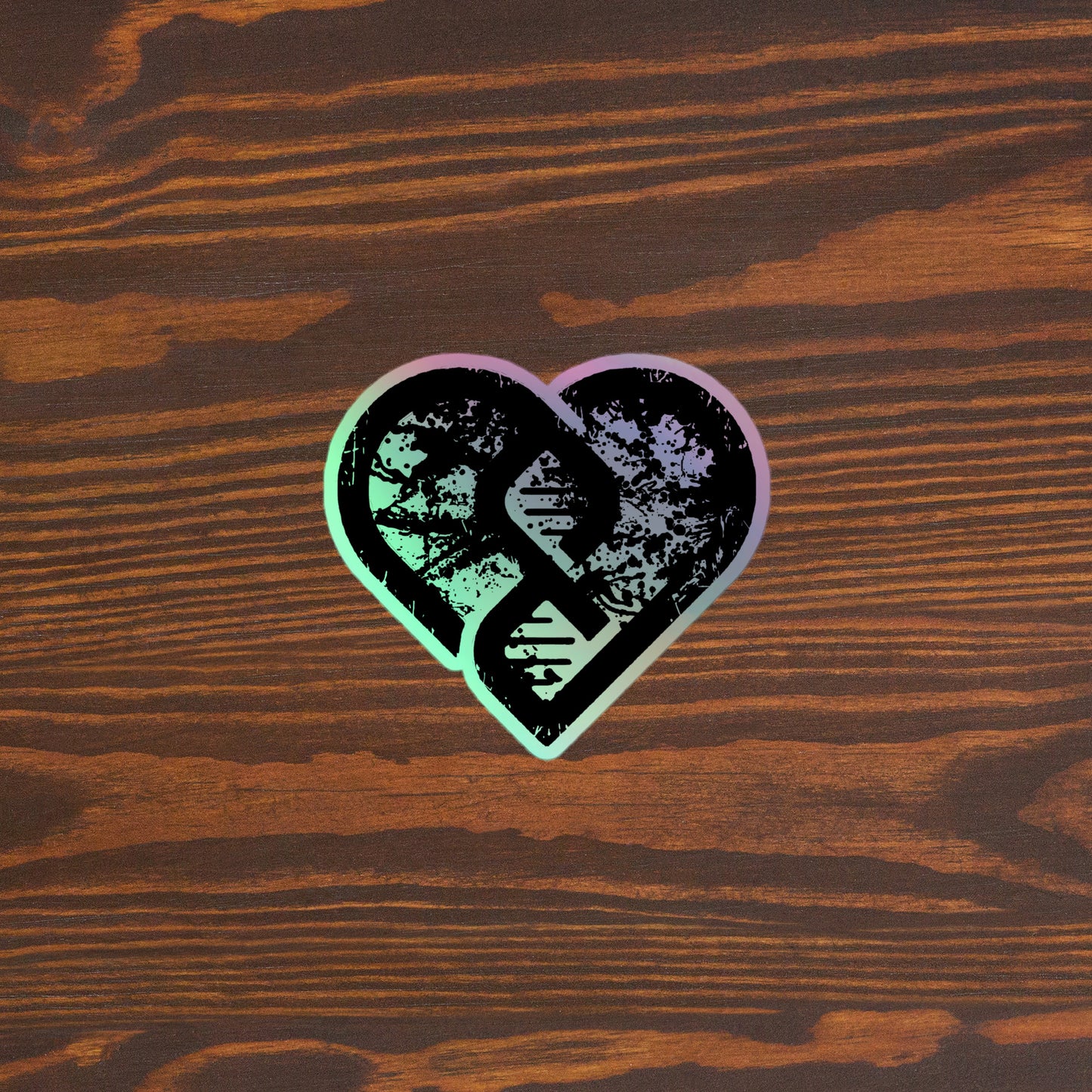 DNA Heart (Black Grunge) - Holographic stickers