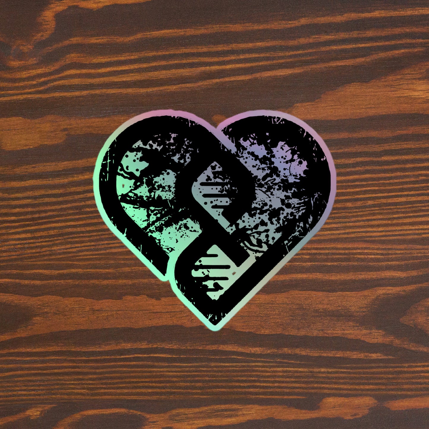DNA Heart (Black Grunge) - Holographic stickers