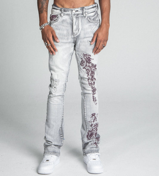 Lace Faded Slim Fit Stone Wash Jeans