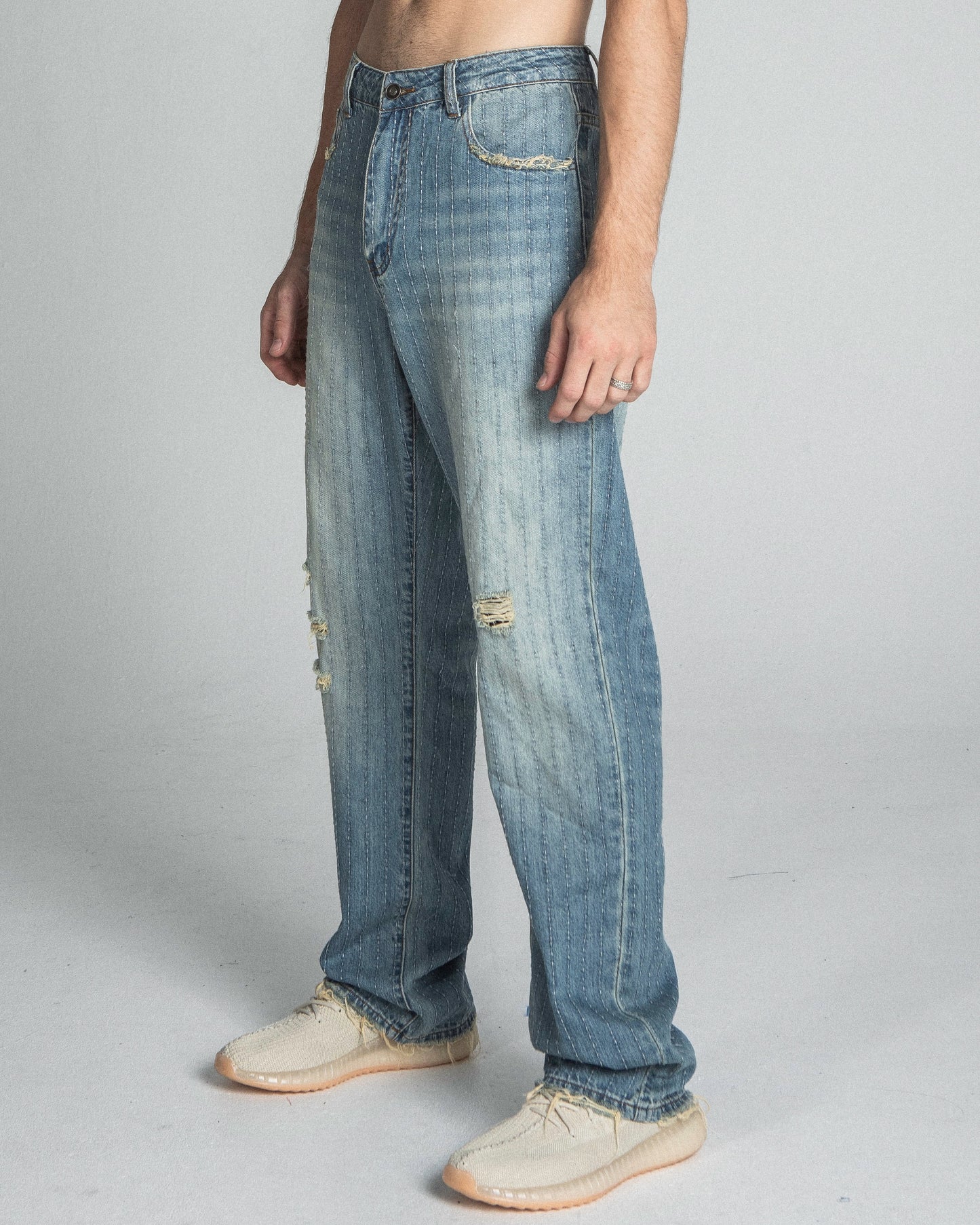 Ripped Blue Thread Jeans