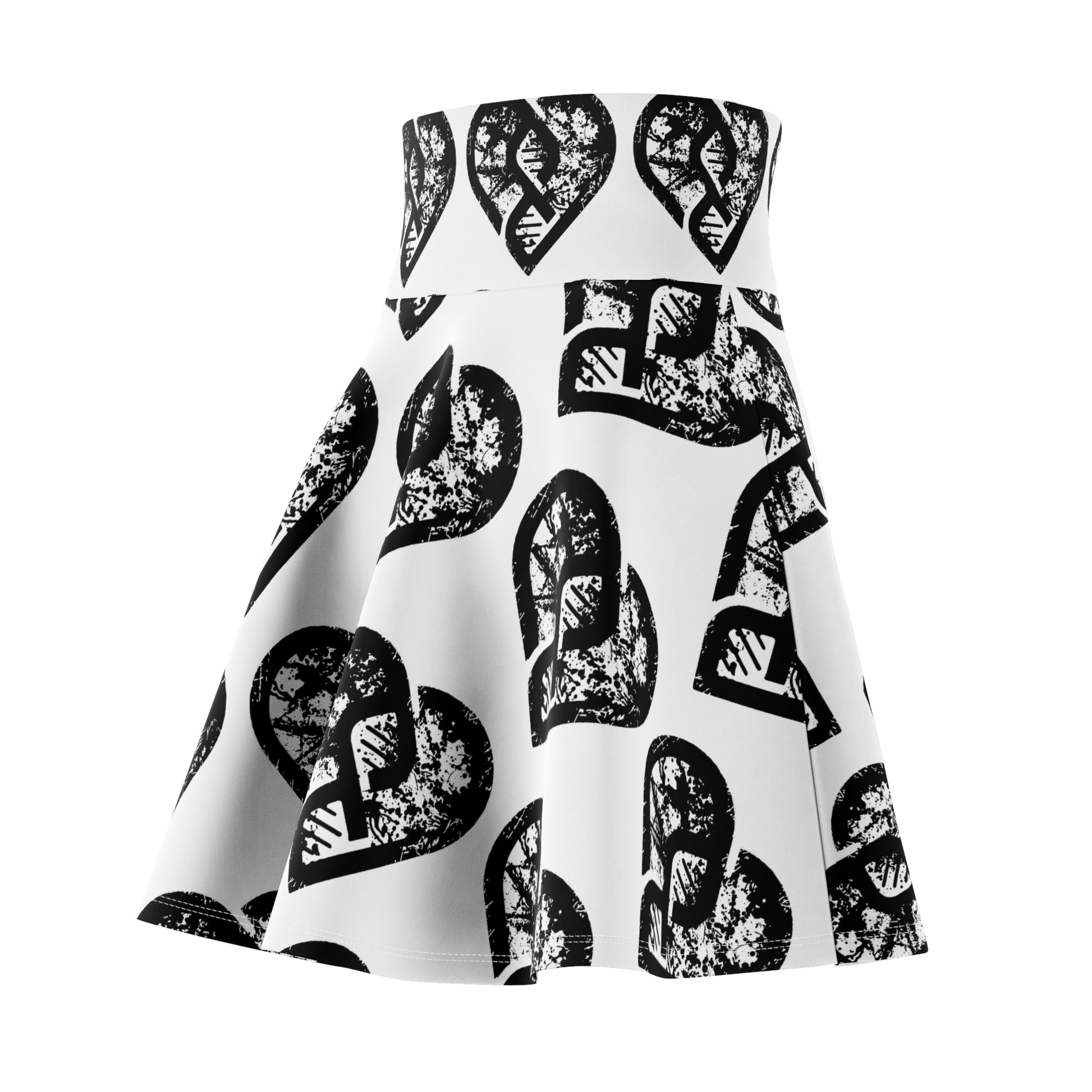 Black & White Grunge Heart Pattern Skater Skirt