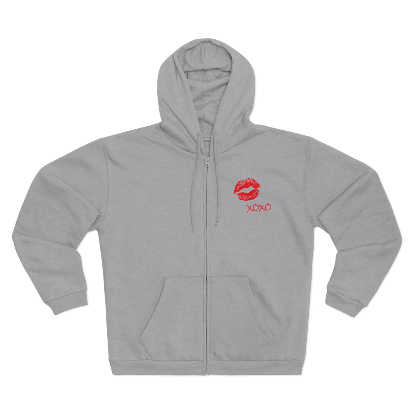 Lipstick Kiss Zip Hoodie — Red Lips XOXO Graphic Zip-Up Hoodie
