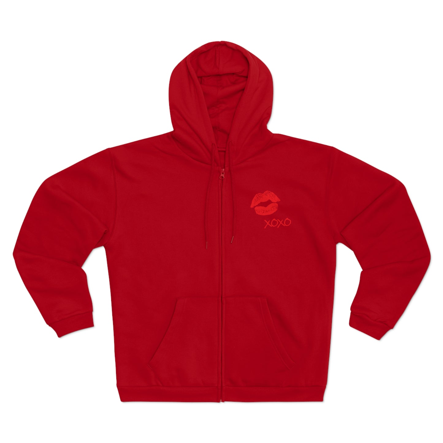 Lipstick Kiss Zip Hoodie — Red Lips XOXO Graphic Zip-Up Hoodie