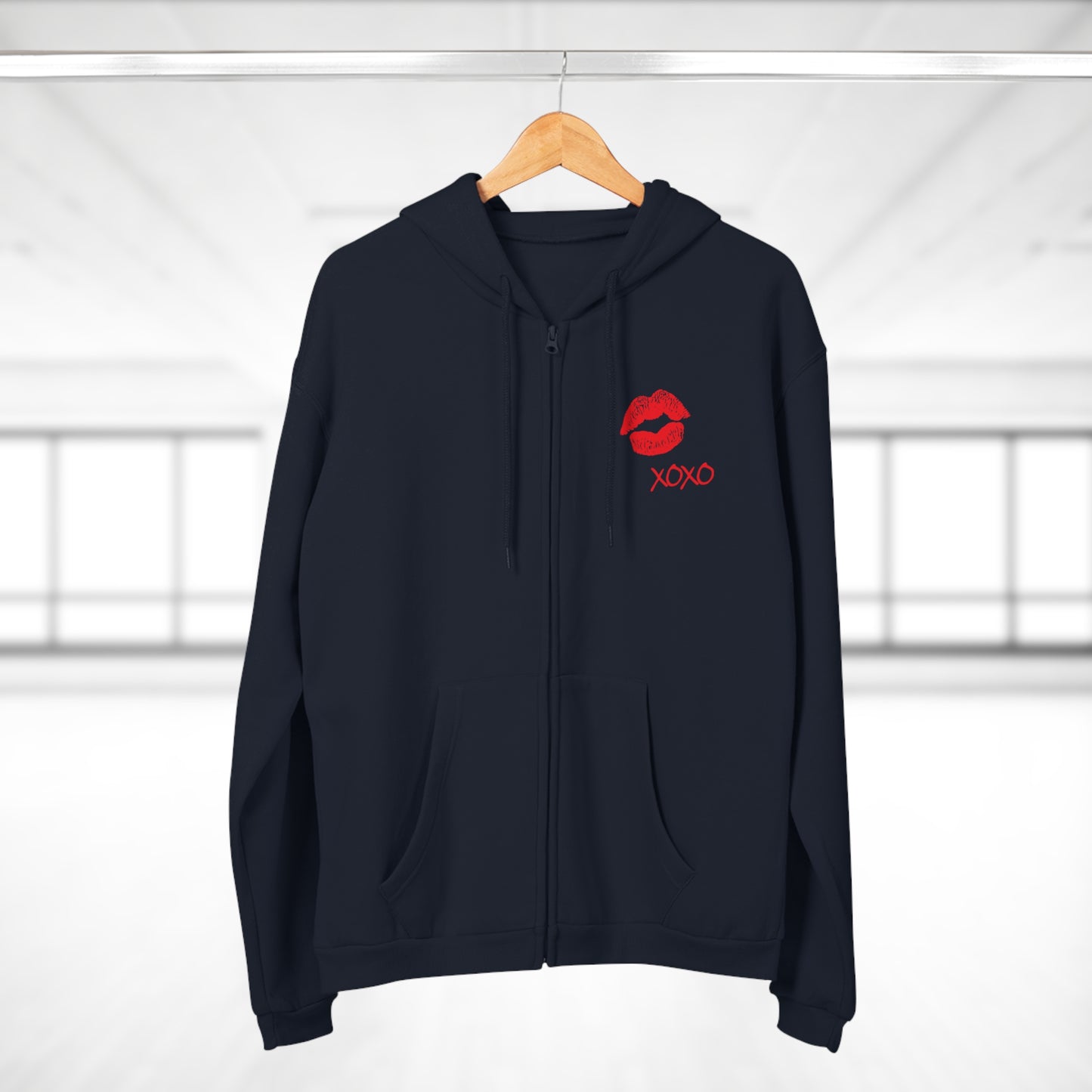 Lipstick Kiss Zip Hoodie — Red Lips XOXO Graphic Zip-Up Hoodie