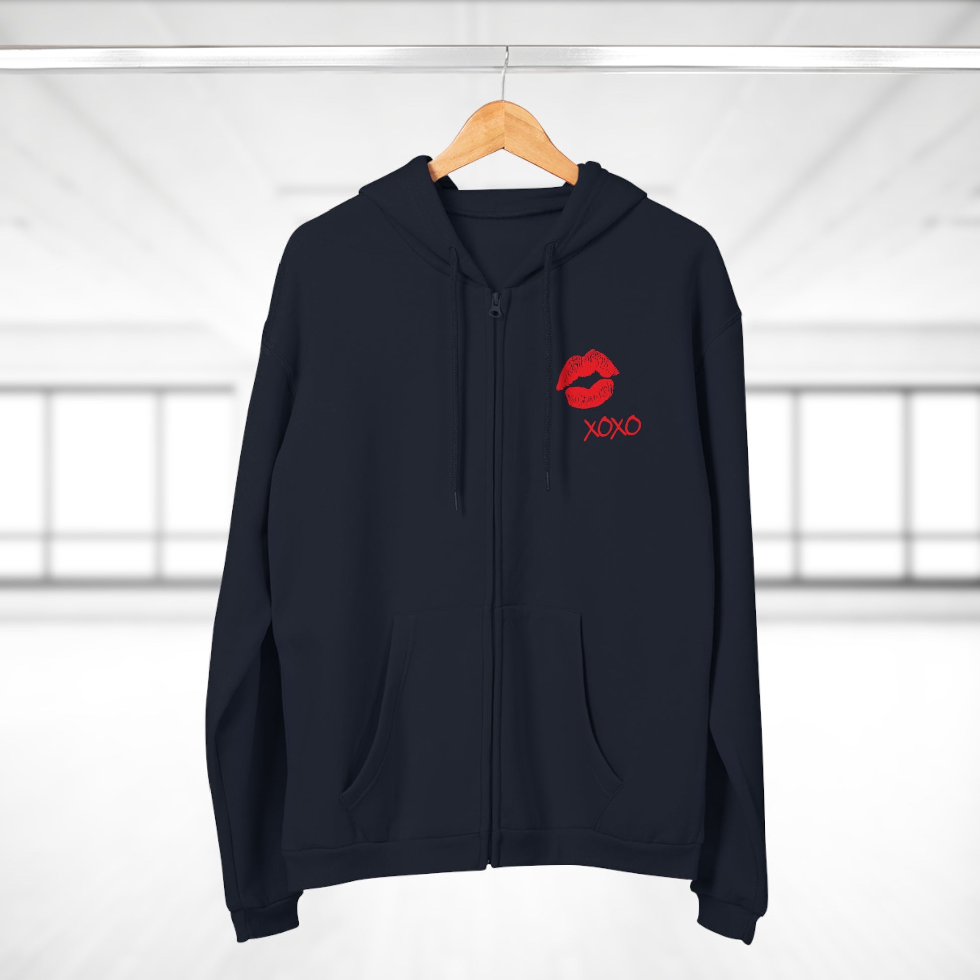 Lipstick Kiss Zip Hoodie — Red Lips XOXO Graphic Zip-Up Hoodie