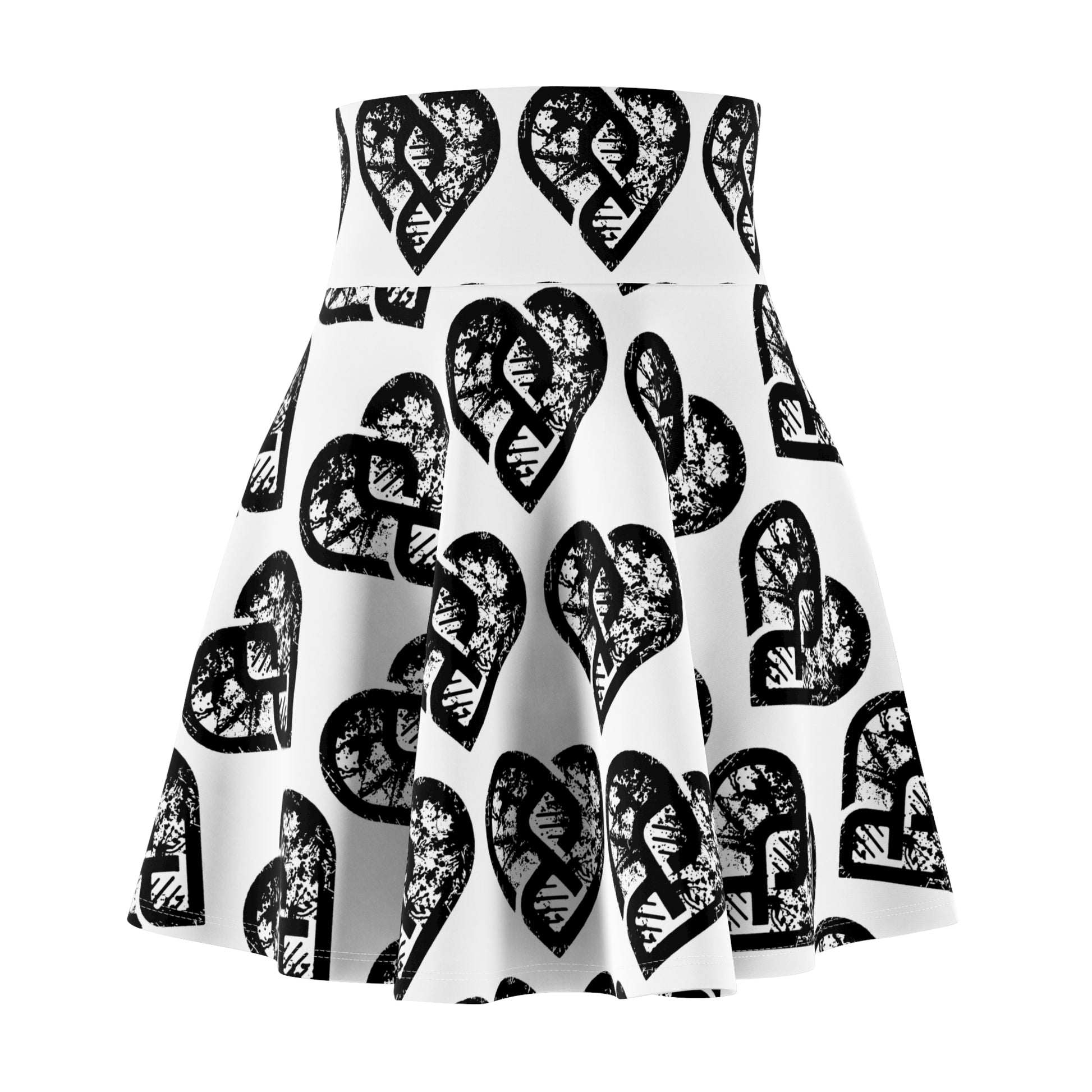 Black & White Grunge Heart Pattern Skater Skirt