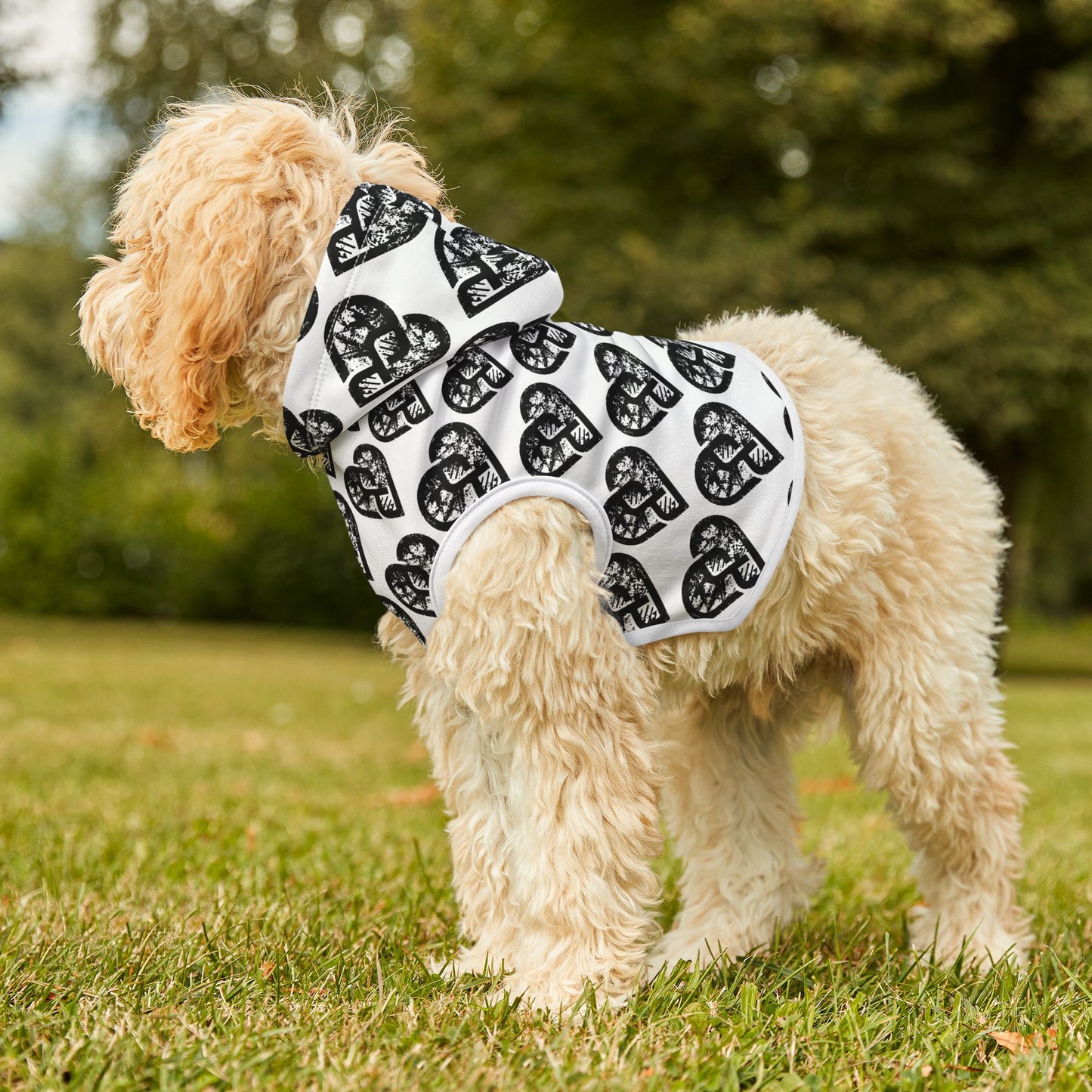 Heart Pattern Pet Hoodie — Black & White Grunge Hearts Dog Hoodie
