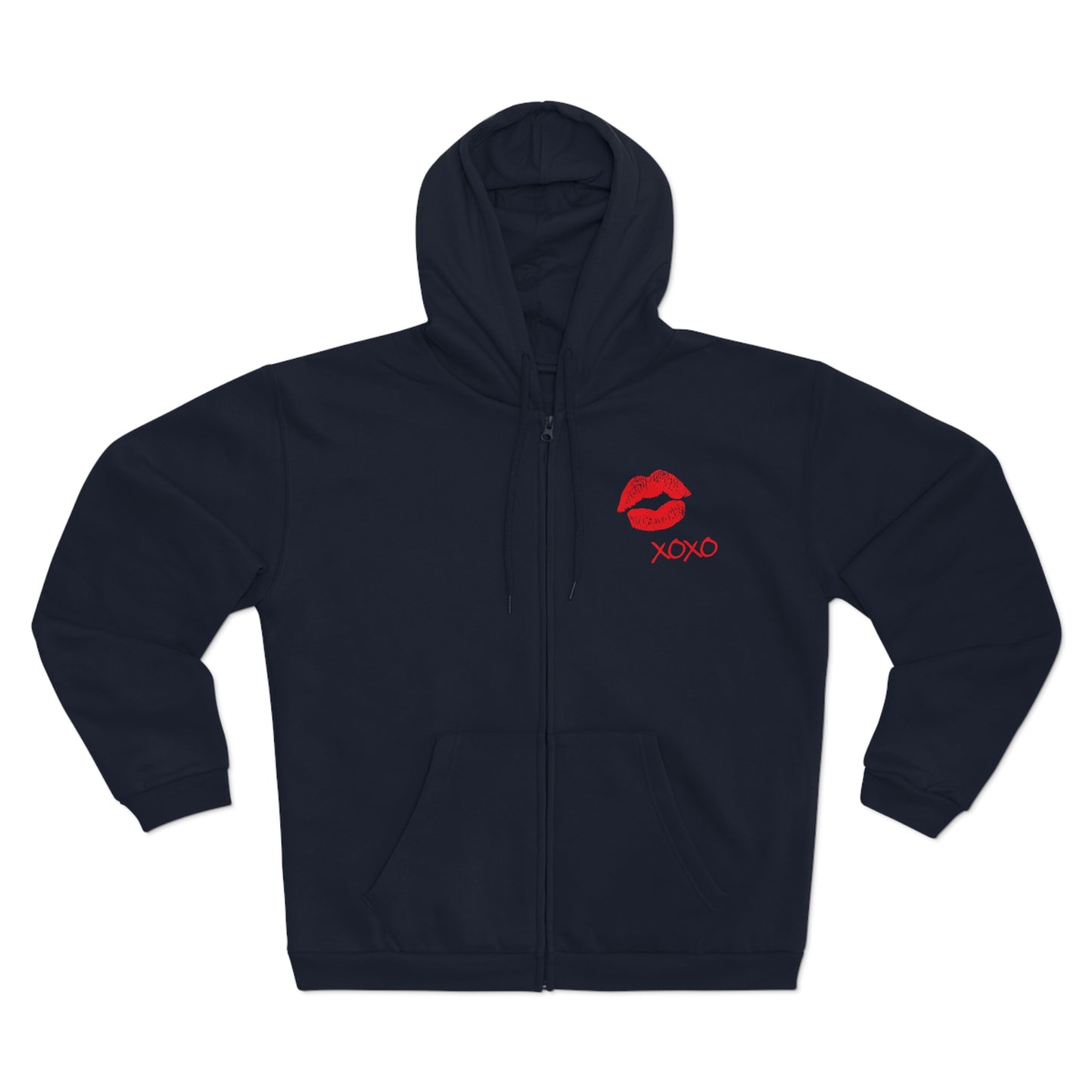 Lipstick Kiss Zip Hoodie — Red Lips XOXO Graphic Zip-Up Hoodie