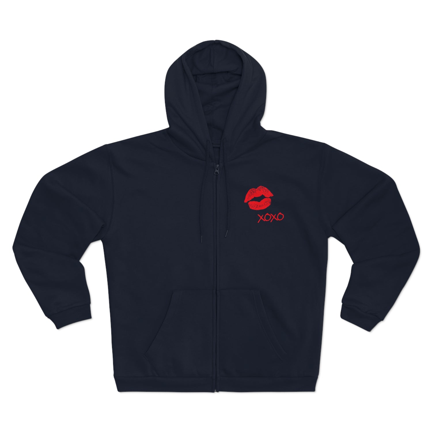 Lipstick Kiss Zip Hoodie — Red Lips XOXO Graphic Zip-Up Hoodie