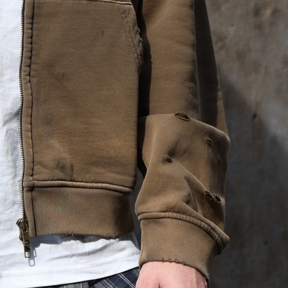 Heavyweight Distressed Dystopian Streetwear Zip-Up Hoodie