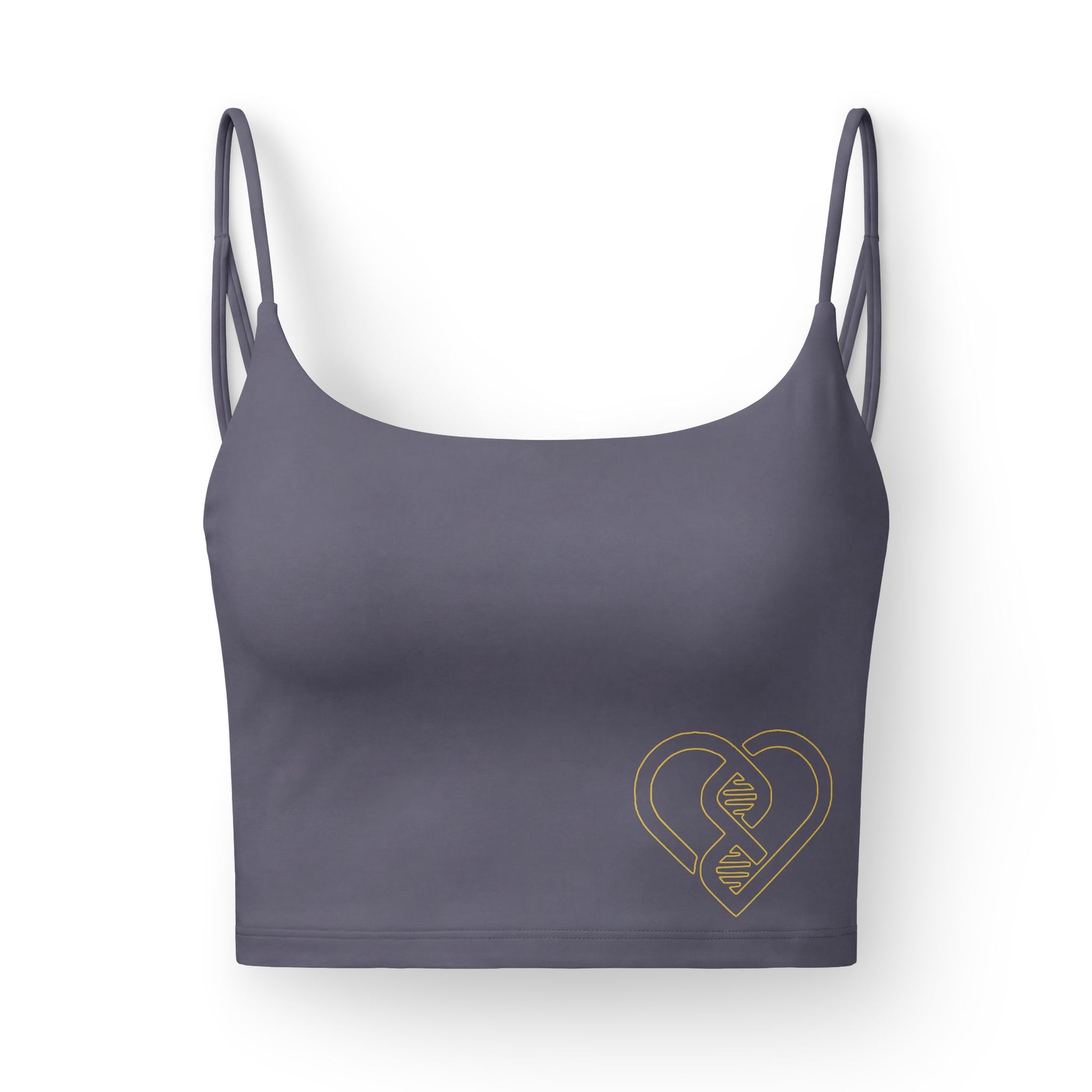 Luxe Heart DNA Crop Top — Women's Black Bralette with Gold Heart DNA Design