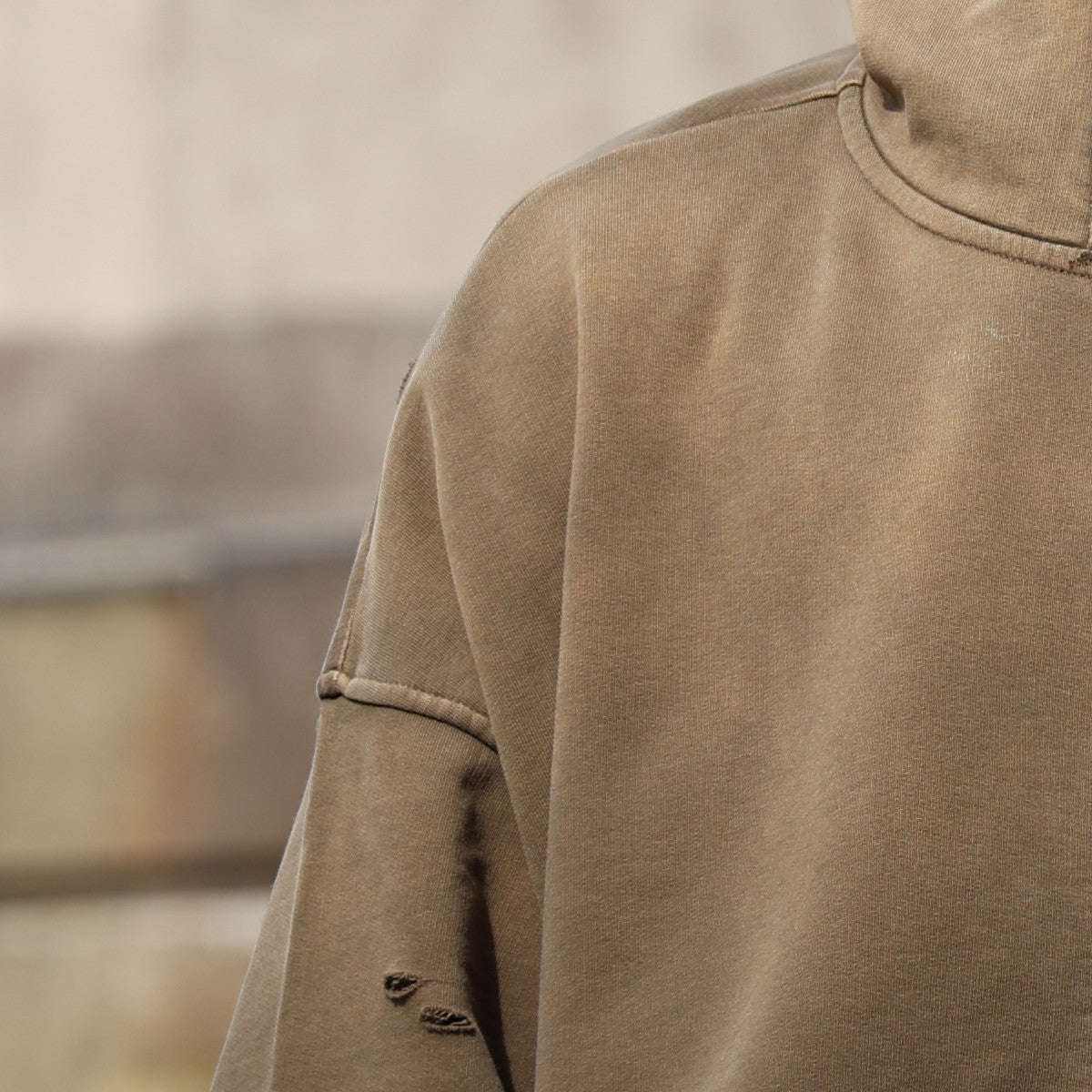 Heavyweight Distressed Dystopian Streetwear Zip-Up Hoodie