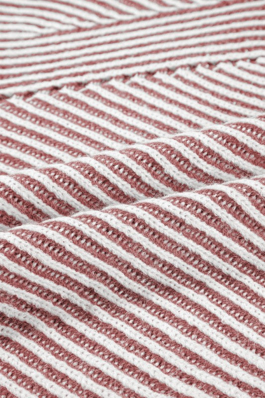 Stripe Ribbed Knit Boat Neck Sweater