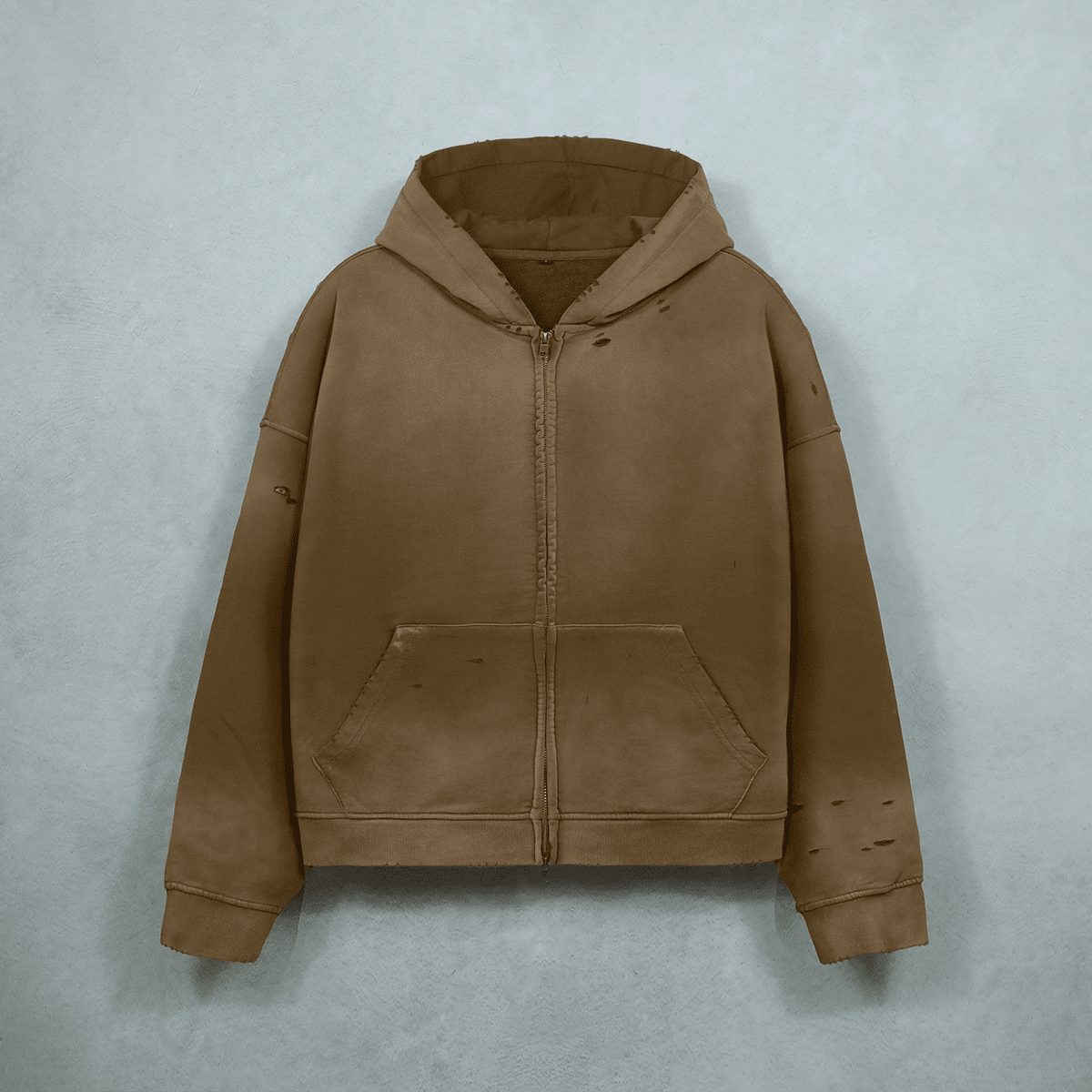 Heavyweight Distressed Dystopian Streetwear Zip-Up Hoodie