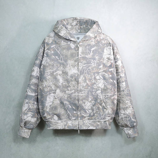 Oversized Zip-Up Hoodie - Premium Heavyweight French Terry Camo Sweatshirt