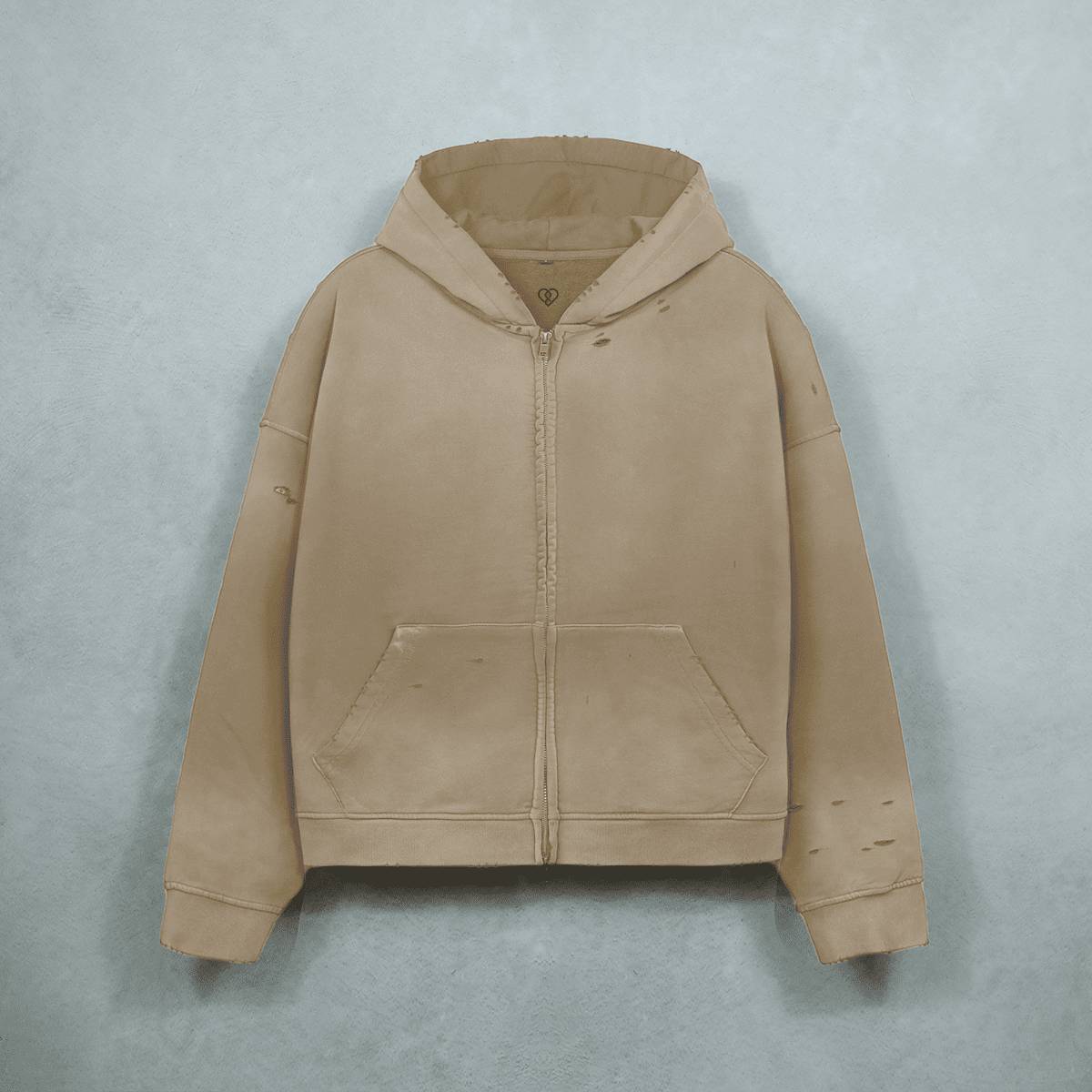 Oversized Heavyweight Distressed Dystopian Streetwear Zip-Up Hoodie Sweatshirt