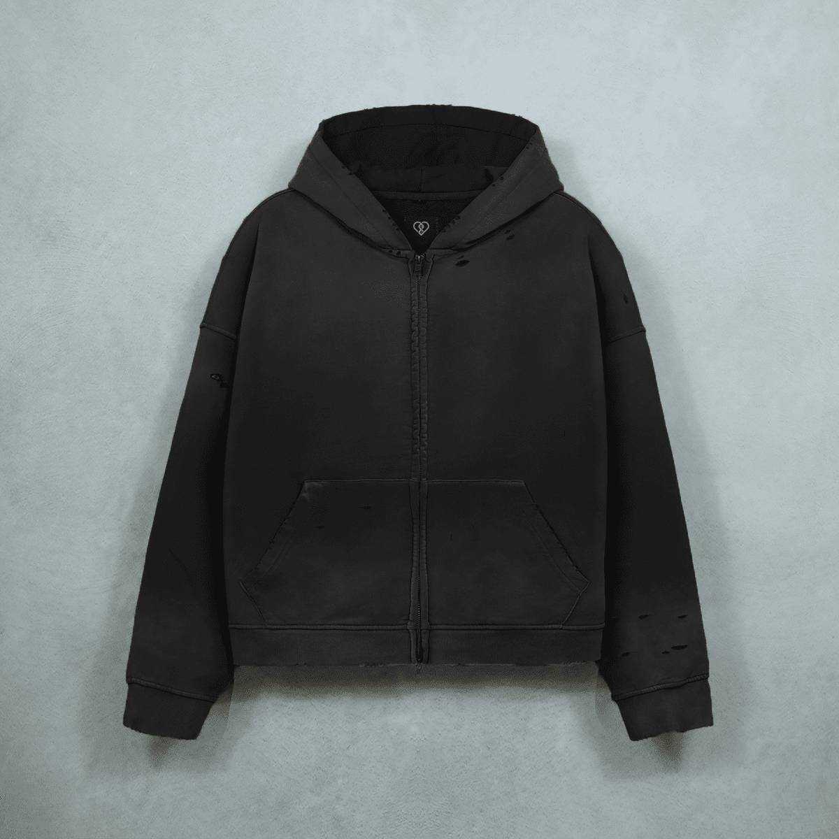 Oversized Heavyweight Distressed Dystopian Streetwear Zip-Up Hoodie Sweatshirt