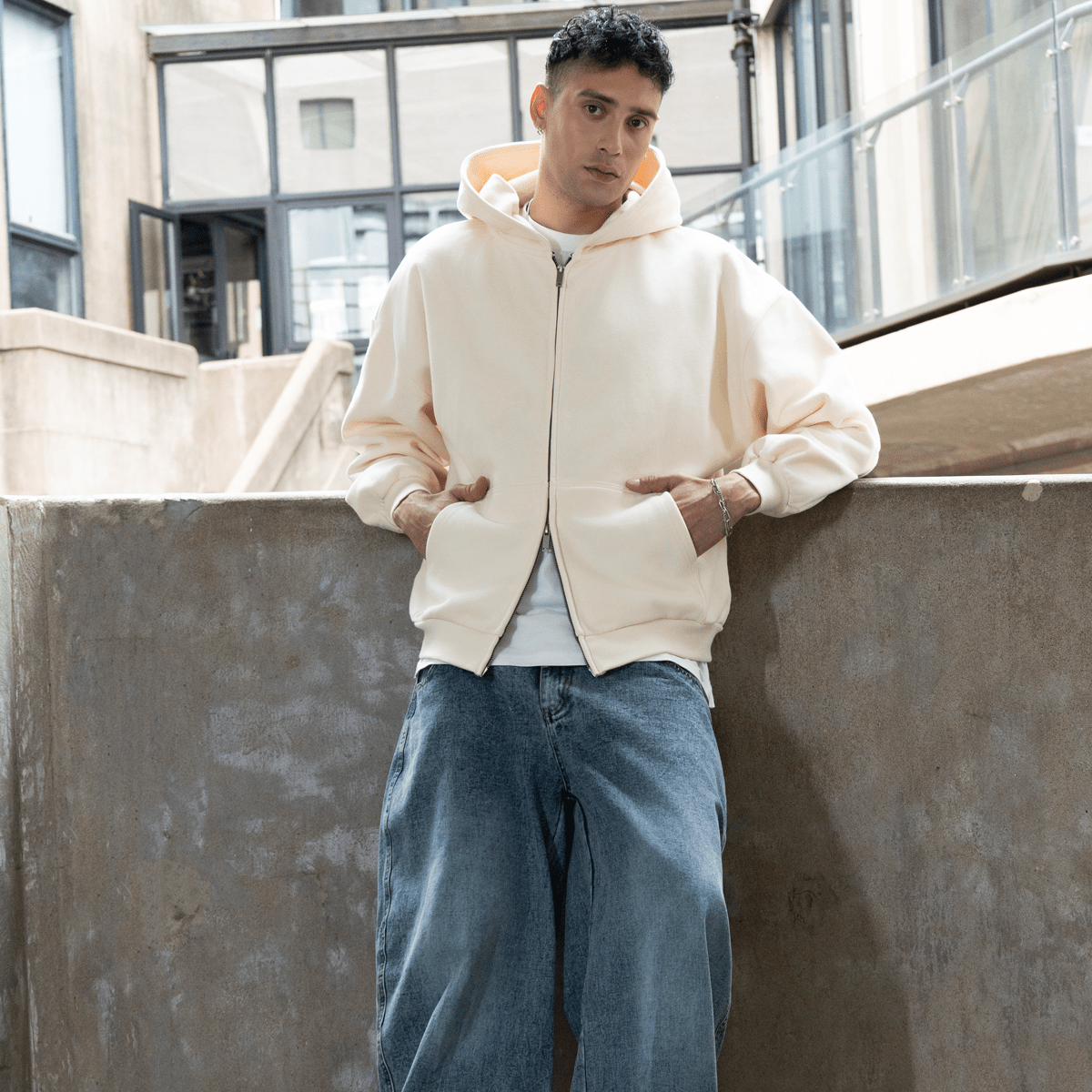 Heavyweight Cropped Double-Zip Hoodie - Casual Streetwear Sweatshirt