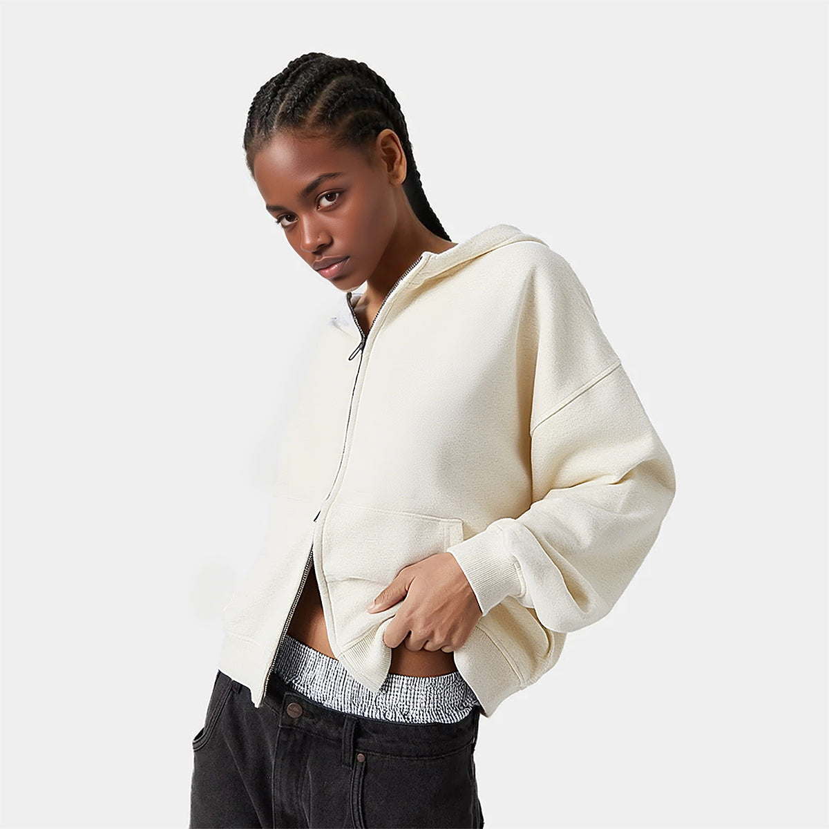 Heavyweight Cropped Double-Zip Hoodie - Casual Streetwear Sweatshirt