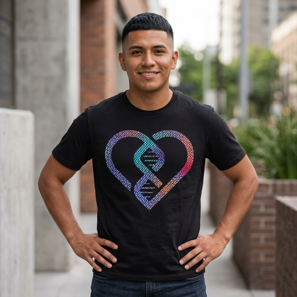 DNA Heart T-Shirt — Colorful Halftone