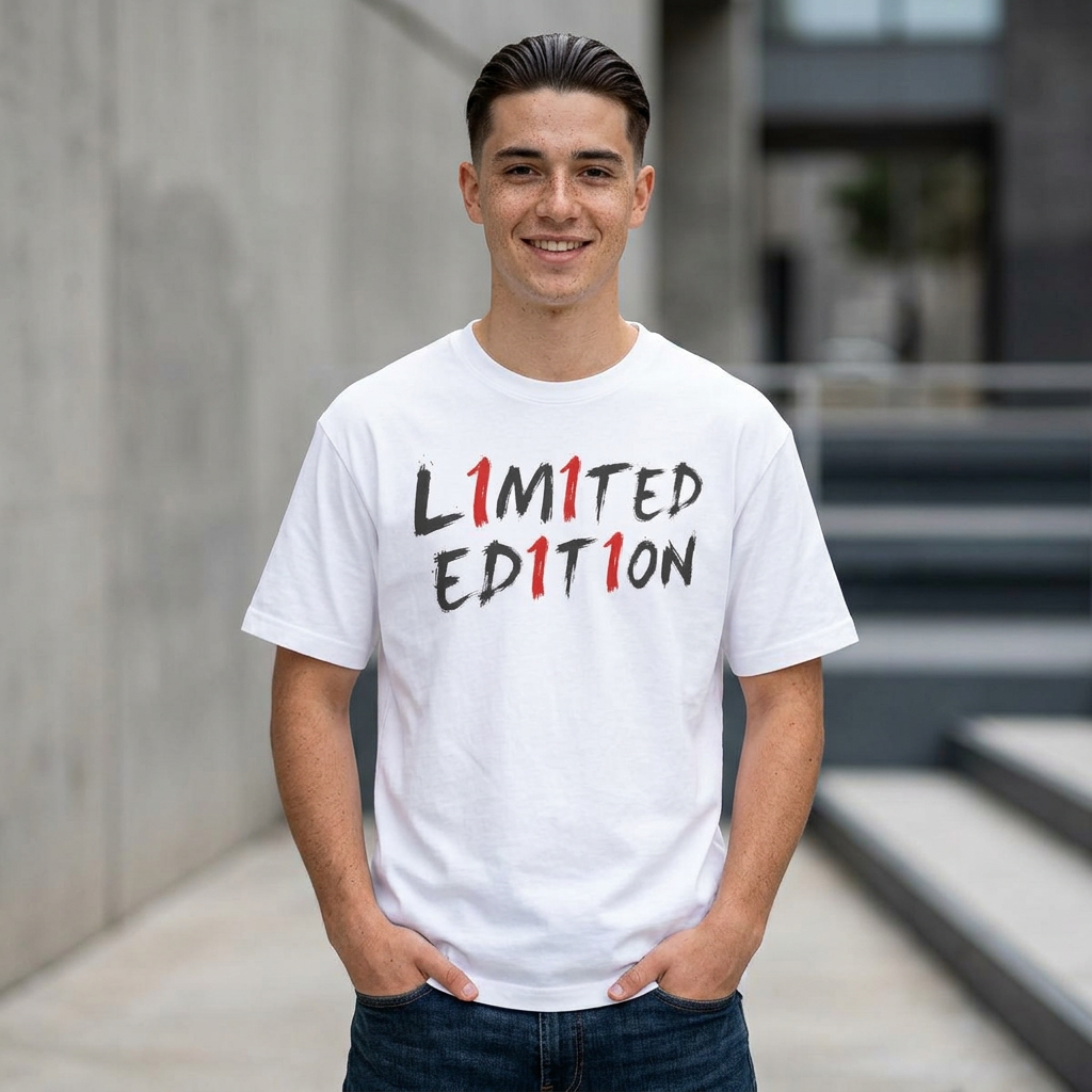 Limited Edition Tee — 'Limited Edition' Graphic Shirt with Red Brushstroke Back '1'