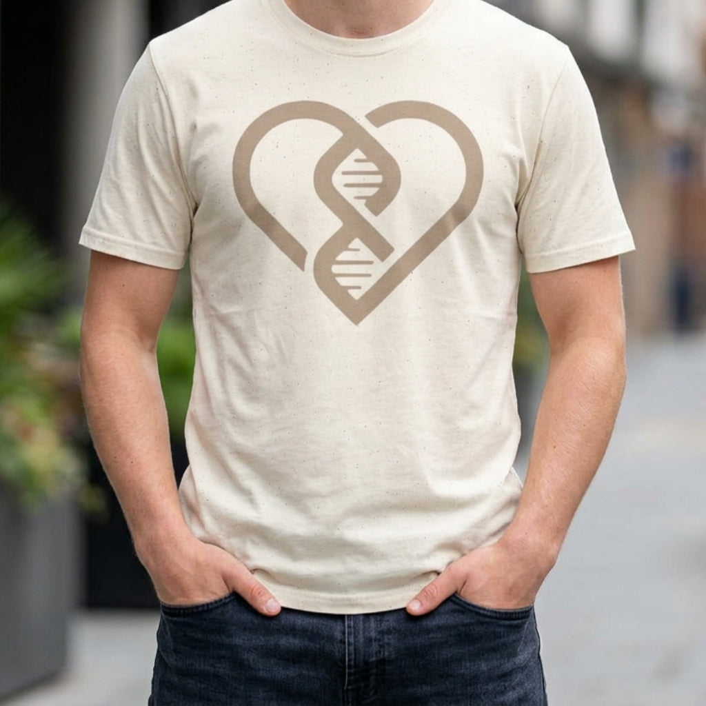 DNA Heart Graphic Natural Organic T-Shirt — Genetics Lover Tee, Science Gift