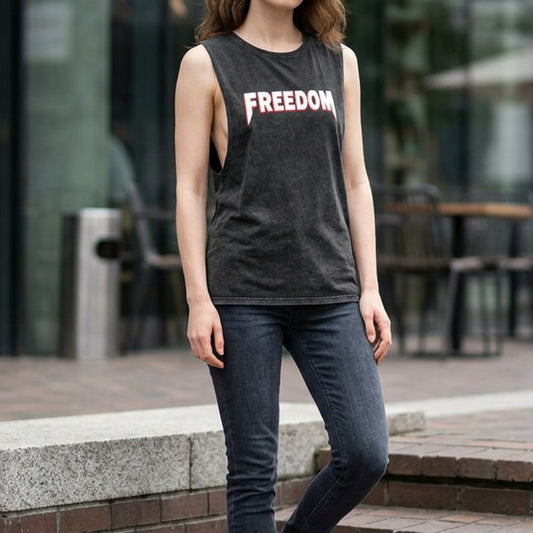 Freedom Fangs Stonewash Tank Top — Vintage Rock Style Graphic Muscle Tee