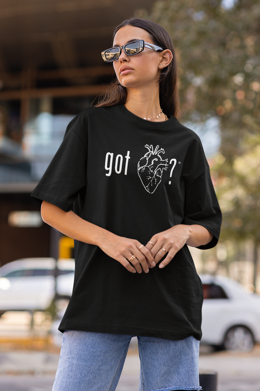 Got Heart? Anatomical Heart Graphic Tee — Oversized Boxy Black T-Shirt