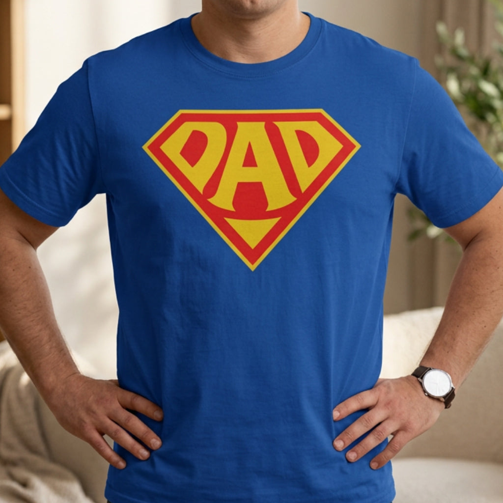 Super Dad T-Shirt — Retro Comic Shield "DAD" Graphic