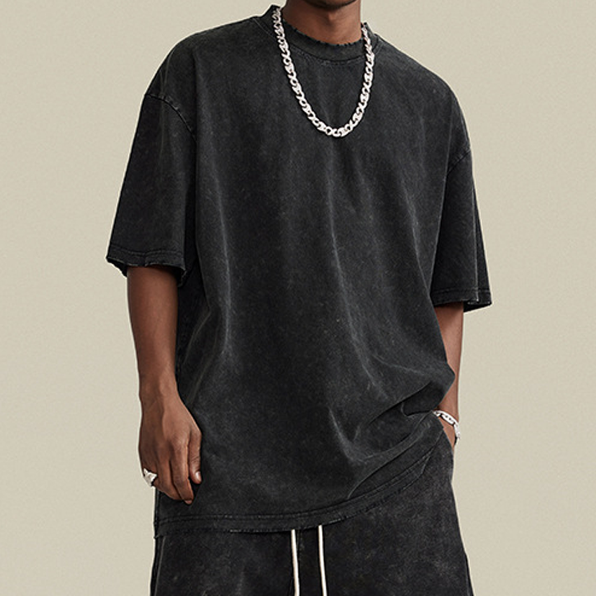 Premium Heavyweight Oversized Snow Wash T-shirt - Blank/No Graphic