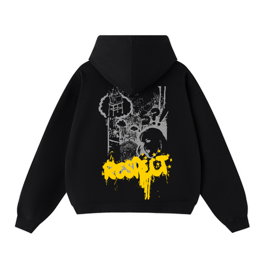 Respect GRRL (Black & Yellow) Cropped Oversized Zip-up Hoodie