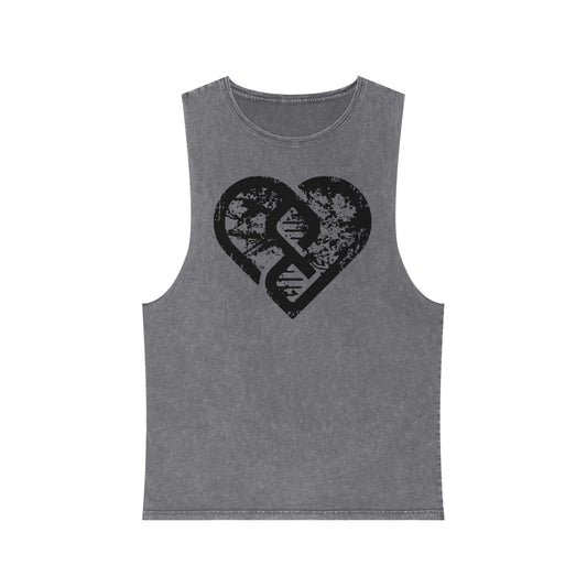 Stonewash Tank Top with Distressed Heart DNA Graphic