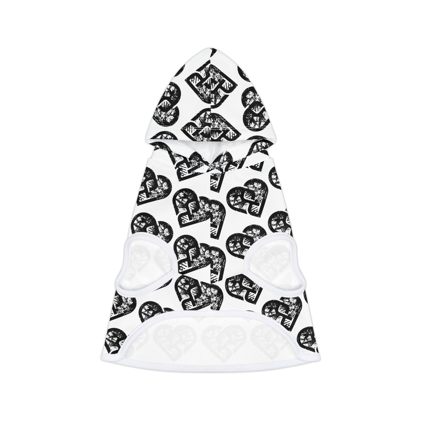 Heart Pattern Pet Hoodie — Black & White Grunge Hearts Dog Hoodie