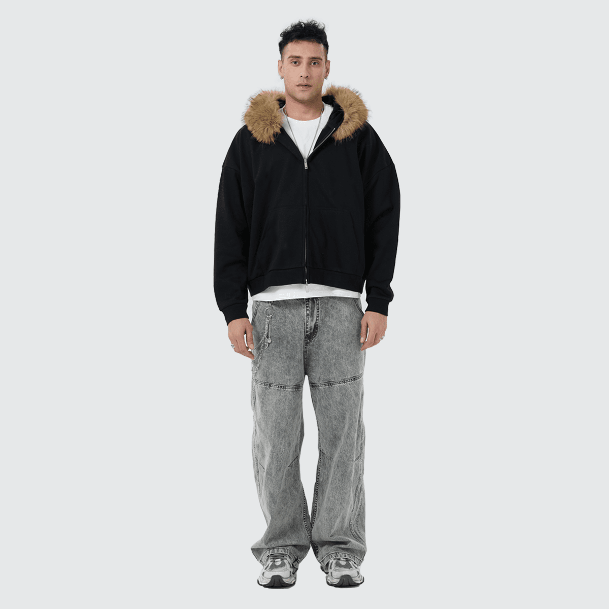 Heavyweight Fur-Trim Zip-Up Hoodie - Casual, Chic Streetwear