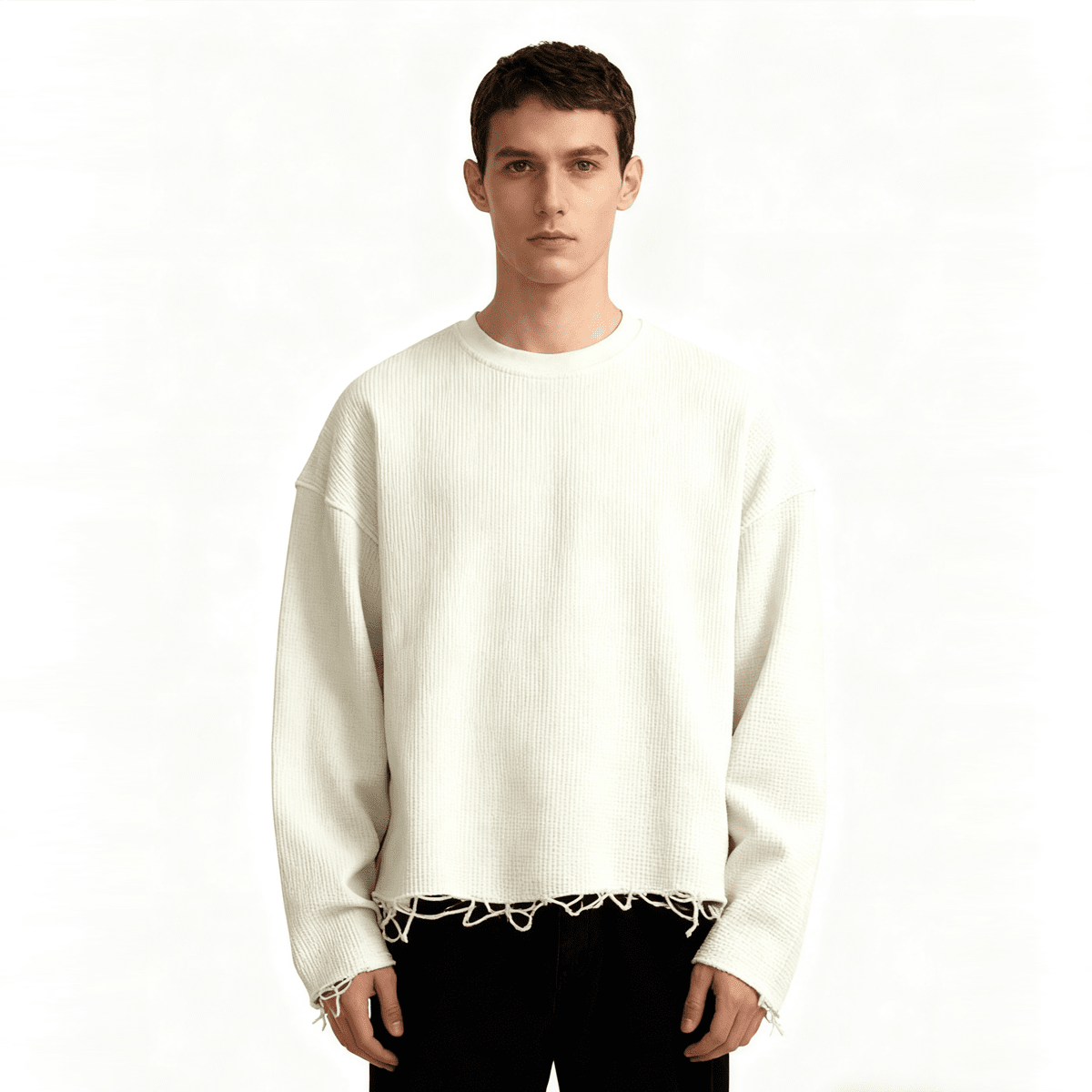 Heavyweight Waffle Cropped Long-Sleeve Shirt