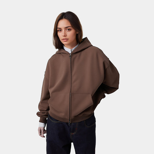 Heavyweight Cropped Double-Zip Hoodie - Casual Streetwear Sweatshirt