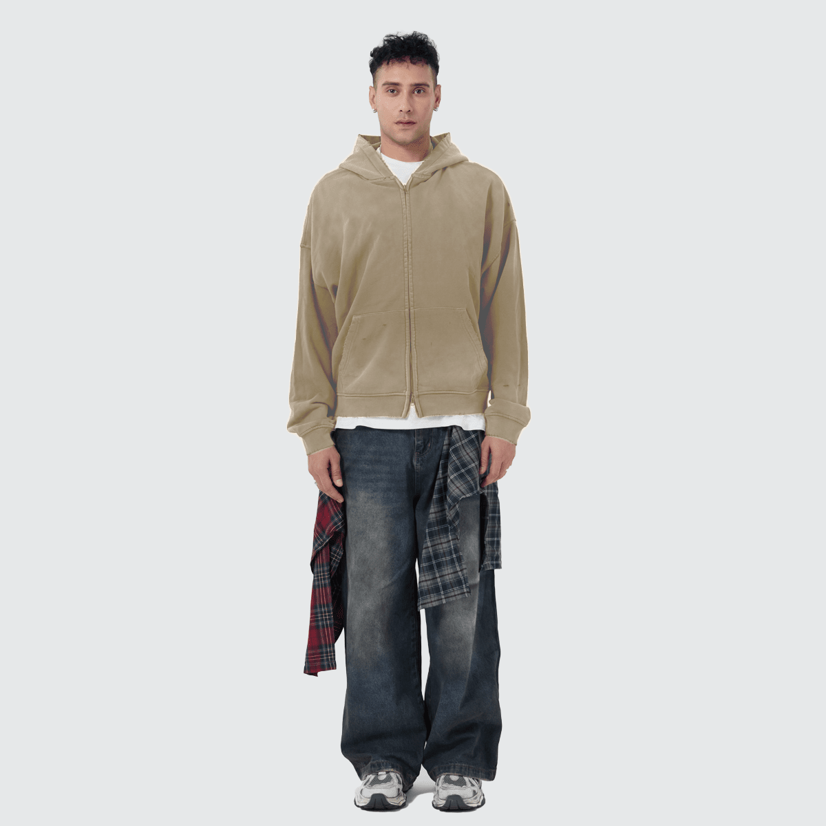 Heavyweight Distressed Dystopian Streetwear Zip-Up Hoodie