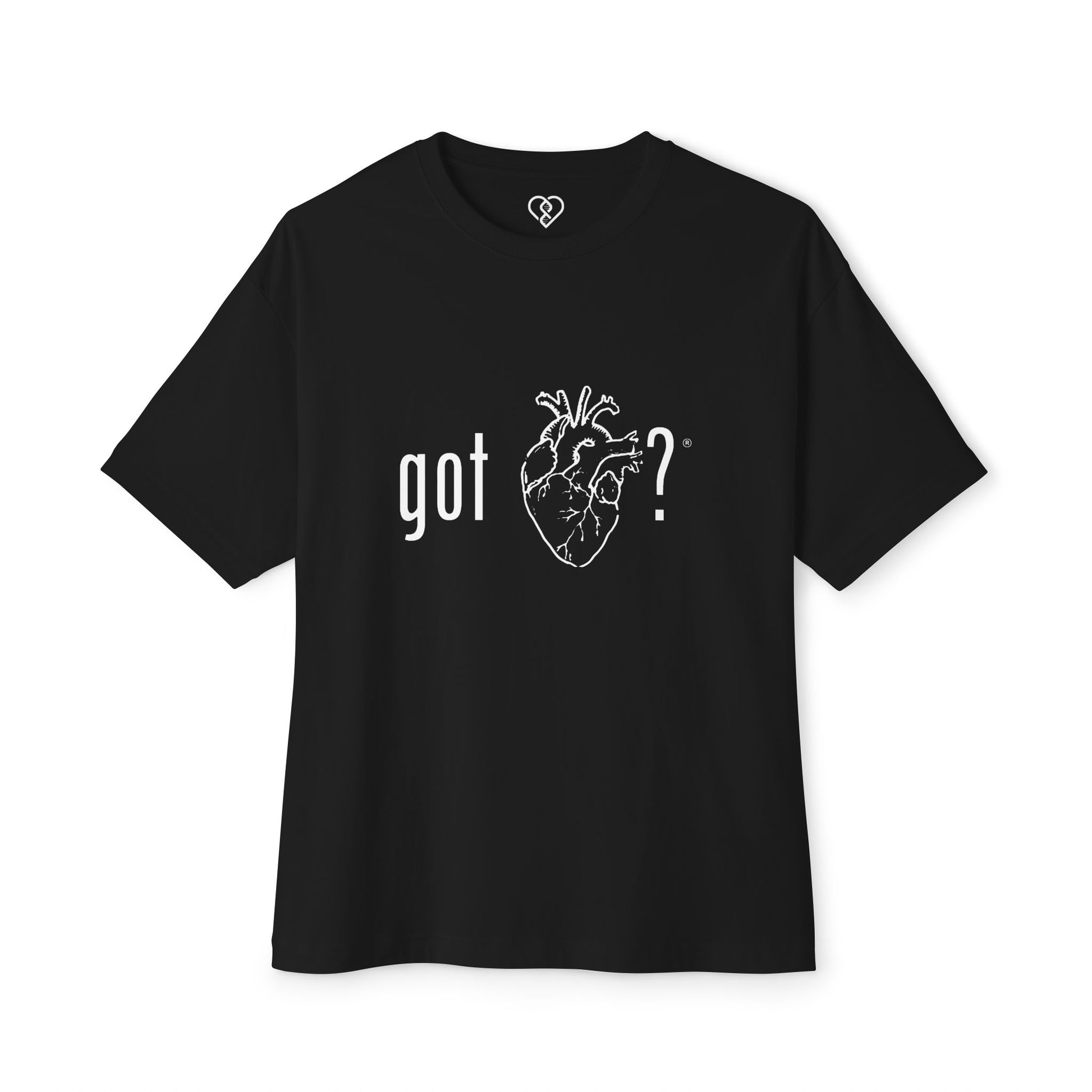 Got Heart? Anatomical Heart Graphic Tee — Oversized Boxy Black T-Shirt