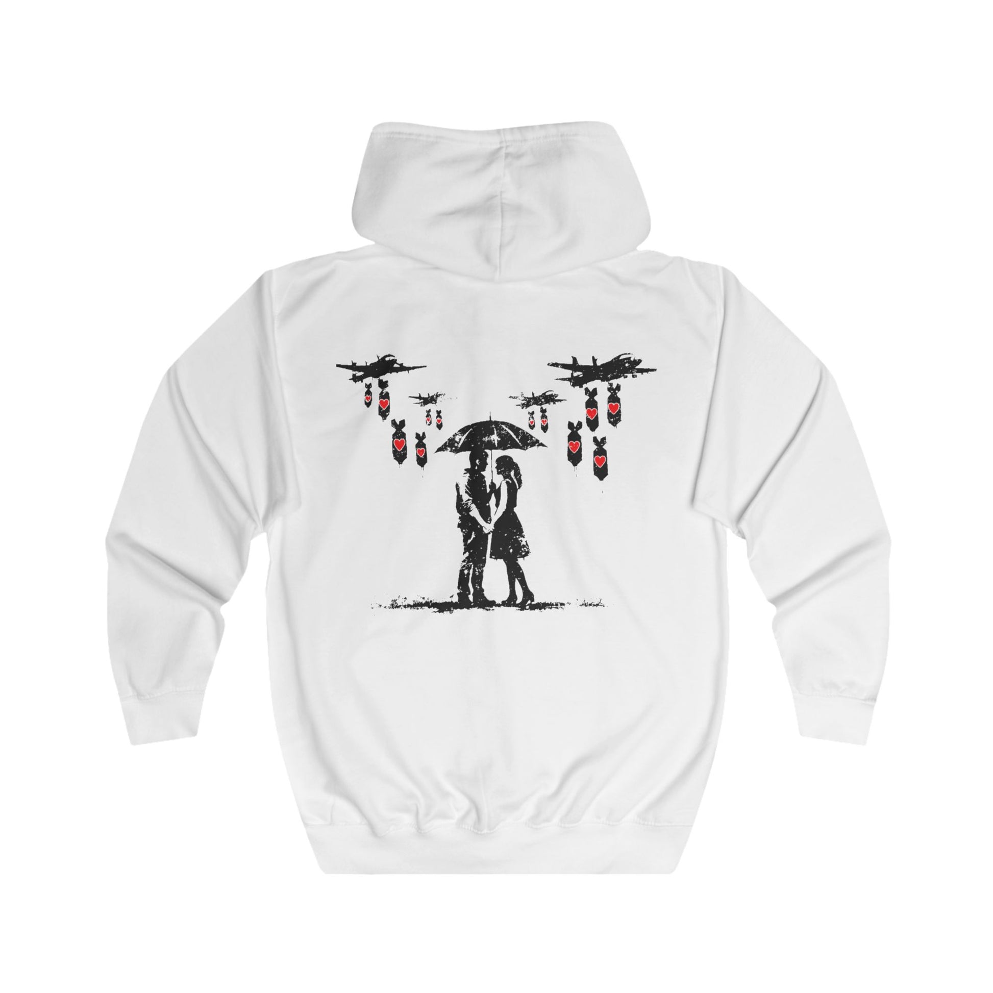 Love Bomb Zip Hoodie — Anti-War Graphic Full-Zip Hoodie