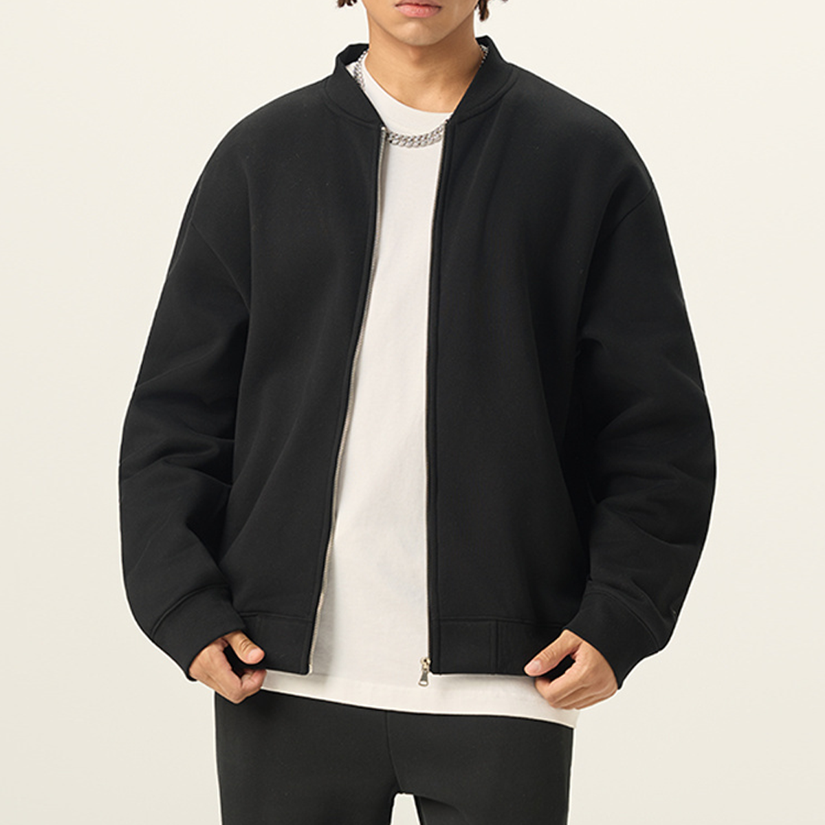Heavyweight Fleece Zip-Up Baseball Bomber Jacket