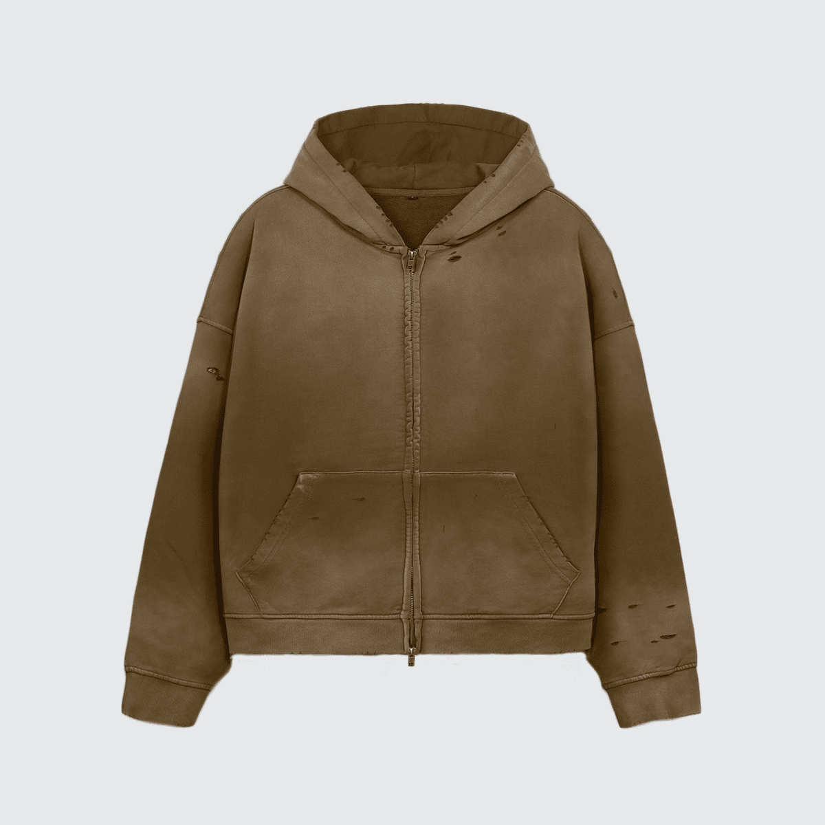 Heavyweight Distressed Dystopian Streetwear Zip-Up Hoodie