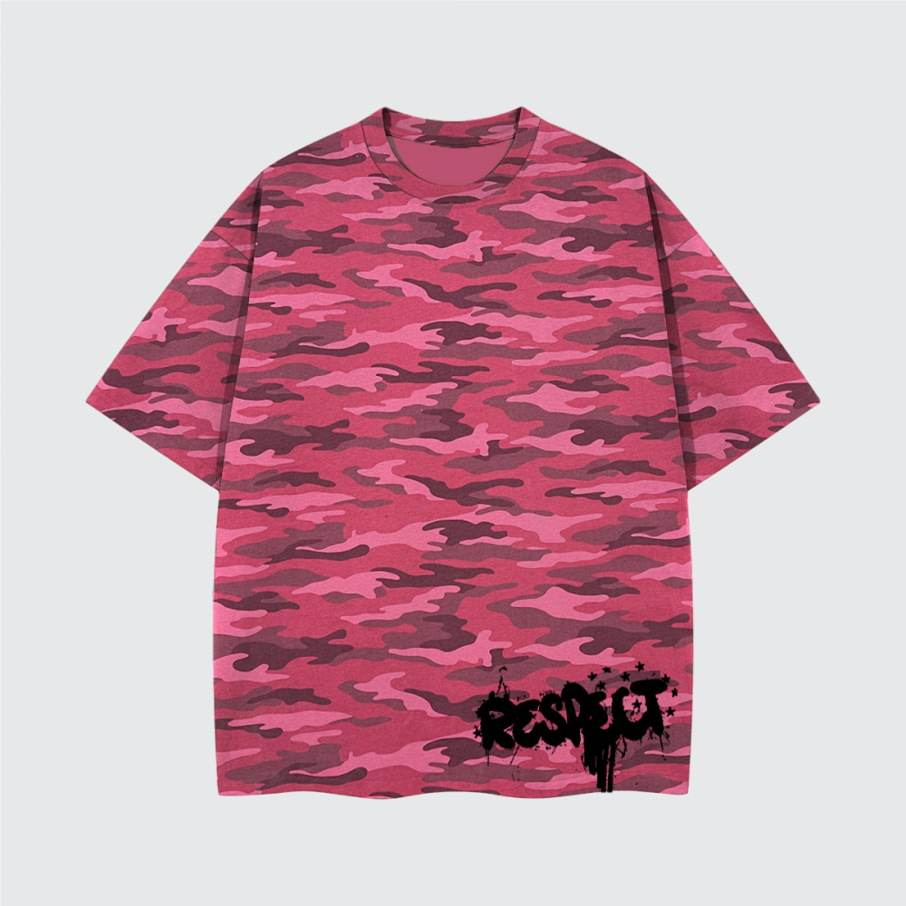 Unisex Heavyweight Cotton Rose Camo Oversized T-Shirt Respect Graffiti Design