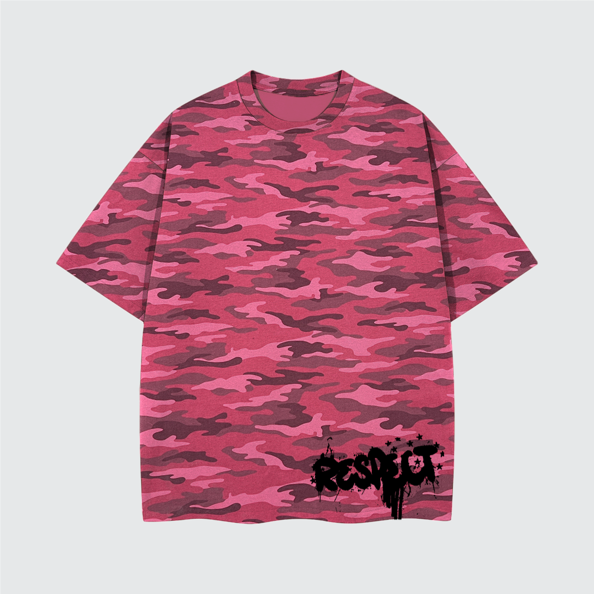 Unisex Heavyweight Cotton Rose Camo Oversized T-Shirt Respect Graffiti Design