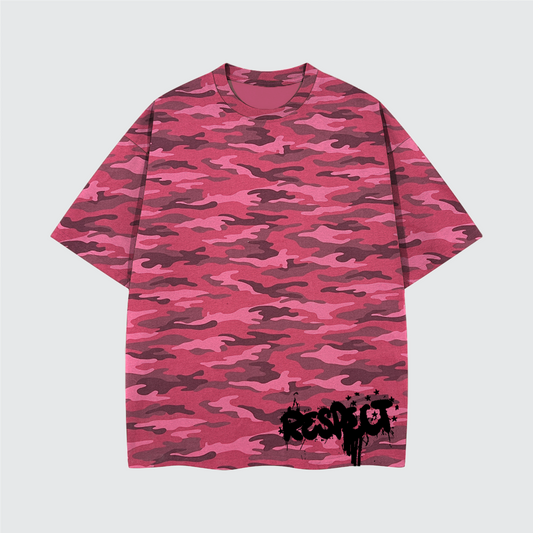 Unisex Heavyweight Cotton Rose Camo Oversized T-Shirt Respect Graffiti Design