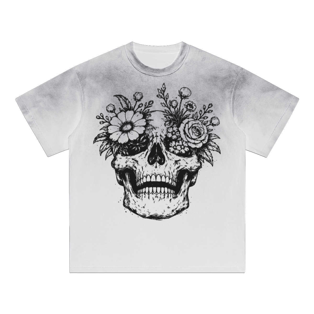 Unisex Heavyweight Washed Gradient T-Shirt Bloom Skull