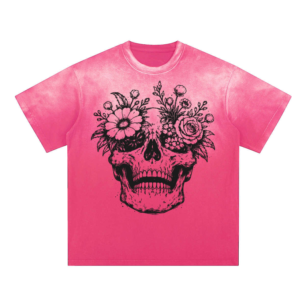 Unisex Heavyweight Washed Gradient T-Shirt Bloom Skull